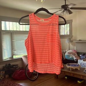 Cute flowy pink tank top with white strips. Very light fabric. Lightly used!